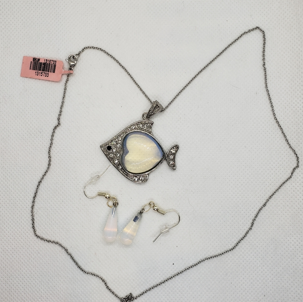 Opalite Fish Necklace & Earring Set